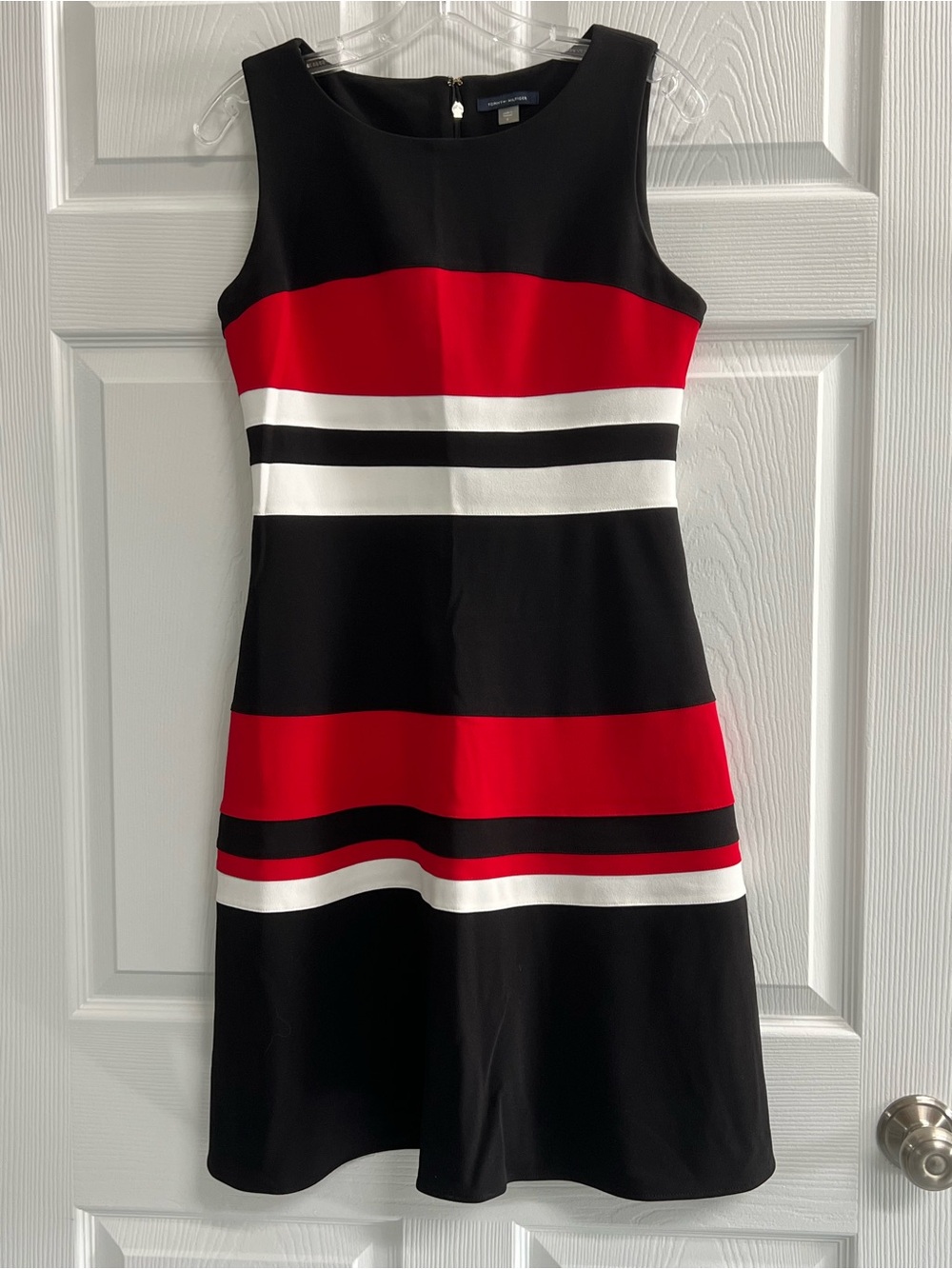 Tommy Hilfiger Black/Red/White Striped Fit & Flare Dress Sleeveless - Size 6 EUC